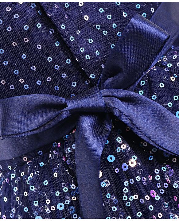 Babyhug Half Sleeves Party Frock With Sequined Detailing - Navy Blue