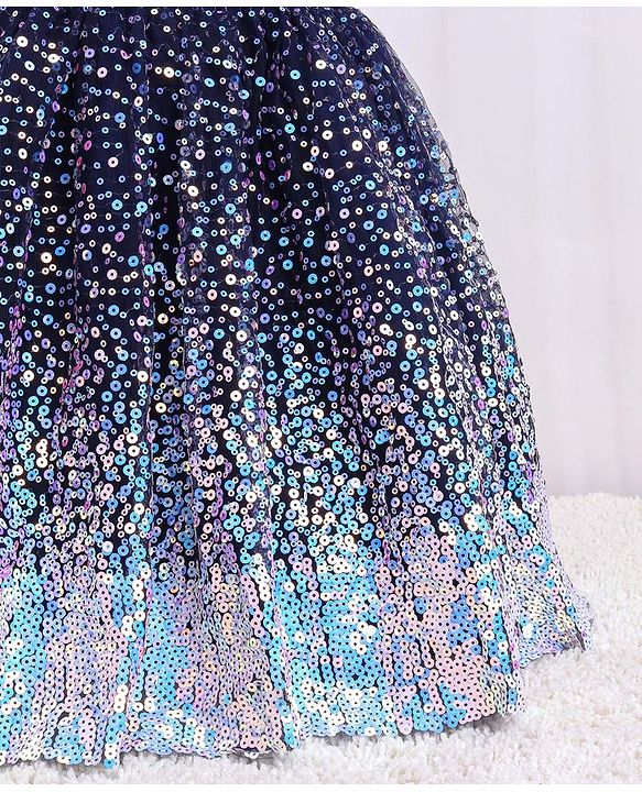 Babyhug Half Sleeves Party Frock With Sequined Detailing - Navy Blue