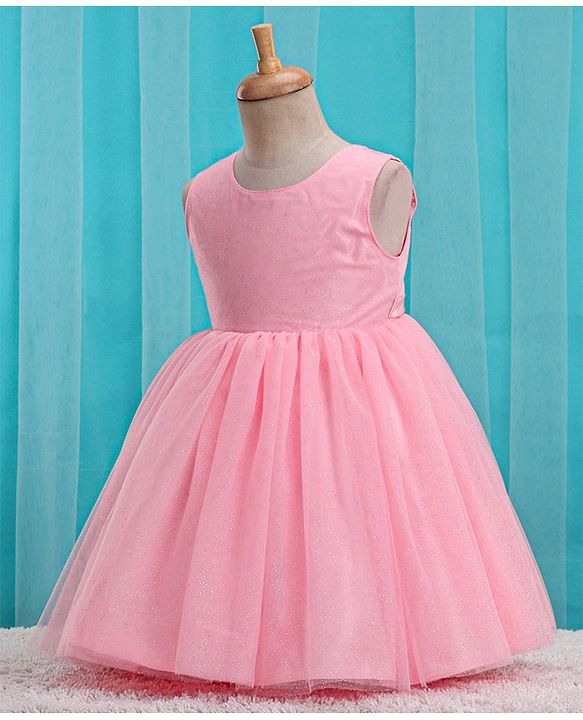 Babyhug Woven Sleeveless Party Frock with Cape Floral Embroidery - Peach