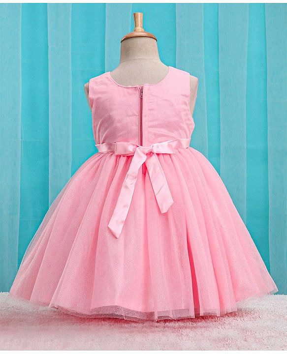 Babyhug Woven Sleeveless Party Frock with Cape Floral Embroidery - Peach