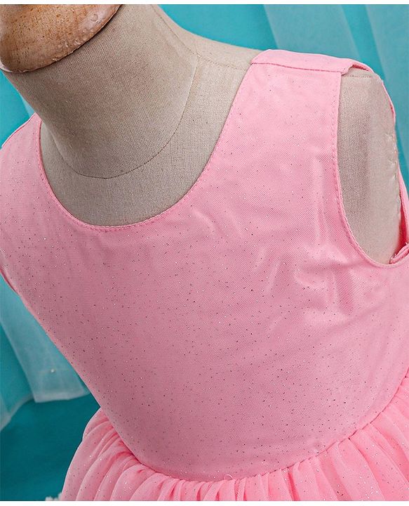 Babyhug Woven Sleeveless Party Frock with Cape Floral Embroidery - Peach