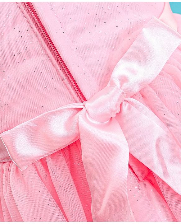 Babyhug Woven Sleeveless Party Frock with Cape Floral Embroidery - Peach