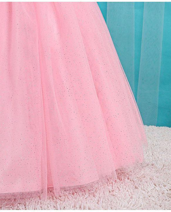 Babyhug Woven Sleeveless Party Frock with Cape Floral Embroidery - Peach