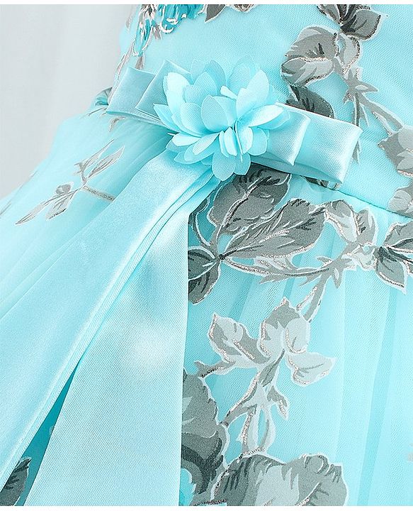 Babyhug Sleeveless  Organza Party Frock With Floral Print & Bow Applique- Grey