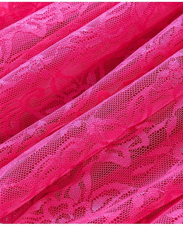 Babyhug Woven Sleeveless Party Frock with Lace Detailing - Fuchsia