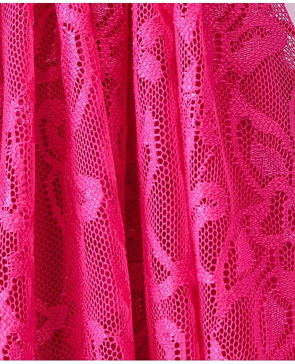 Babyhug Woven Sleeveless Party Frock with Lace Detailing - Fuchsia