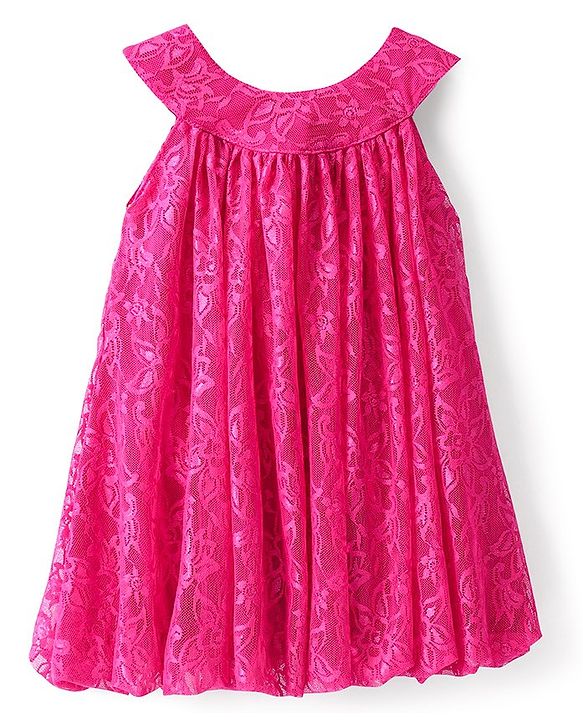 Babyhug Woven Sleeveless Party Frock with Lace Detailing - Fuchsia