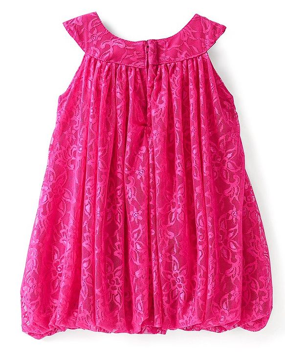 Babyhug Woven Sleeveless Party Frock with Lace Detailing - Fuchsia