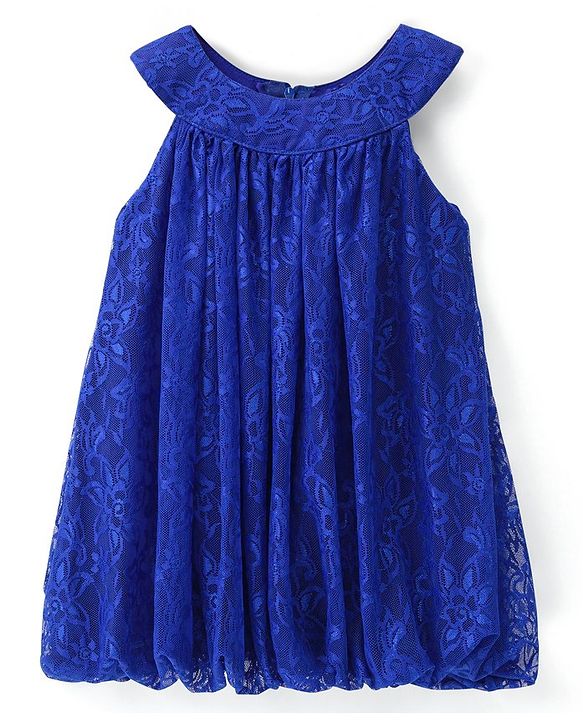 Babyhug Sleeveless Party Frock with Lace Detailing - Royal Blue
