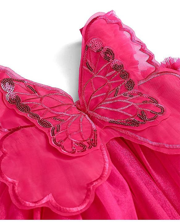 Babyhug Sleeveless Party Frock With Butterfly Wings Corsage & Sequine Detailing - Pink