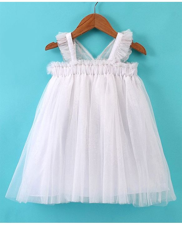 Babyhug Sleeveless Party Frock With Butterfly Wings Corsage & Sequine Detailing - Pink