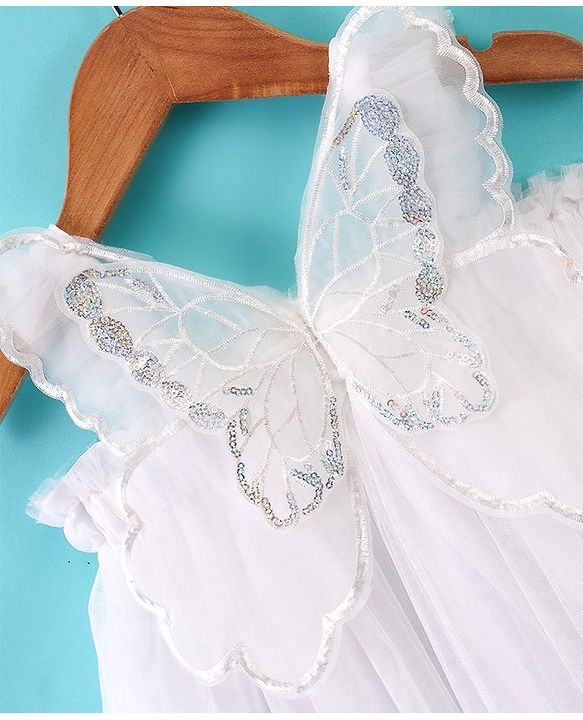 Babyhug Sleeveless Party Frock With Butterfly Wings Corsage & Sequine Detailing - Pink
