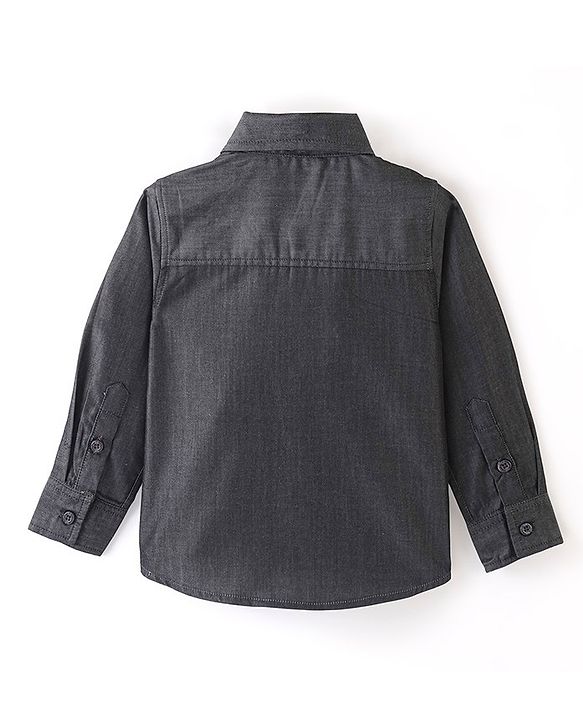 Babyhug Cotton Woven Full Sleeves Party Shirt With Bow - Black