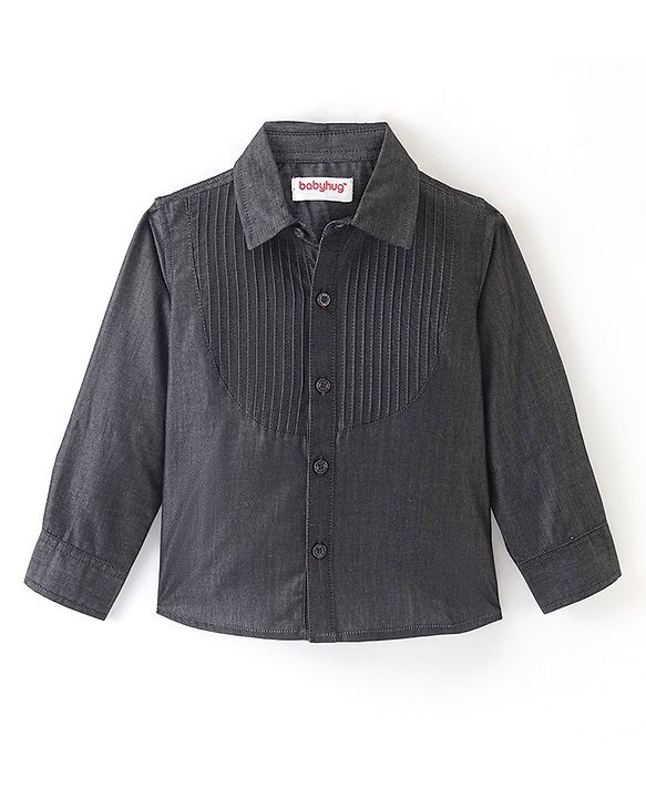 Babyhug Cotton Woven Full Sleeves Party Shirt With Bow - Black