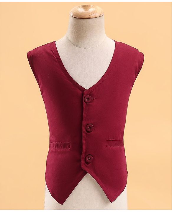 Babyhug Woven Full Sleeves Solid Party Suit with Bow Tie - Maroon & Black