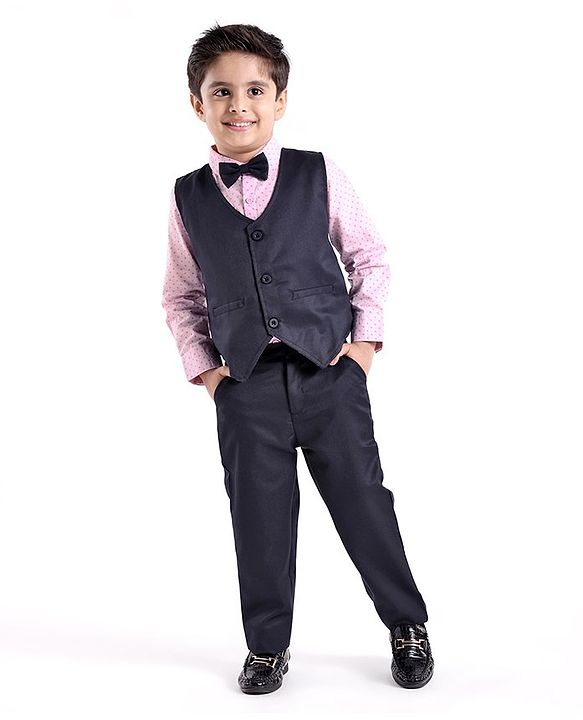 Babyhug Cotton Full Sleeves Party Wear Suit With Blazer Arrow Print - Navy Blue & Pink