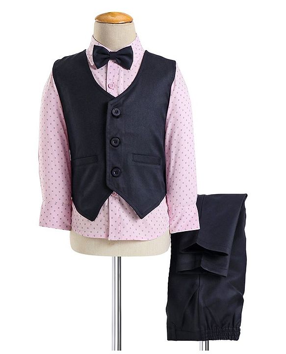 Babyhug Cotton Full Sleeves Party Wear Suit With Blazer Arrow Print - Navy Blue & Pink
