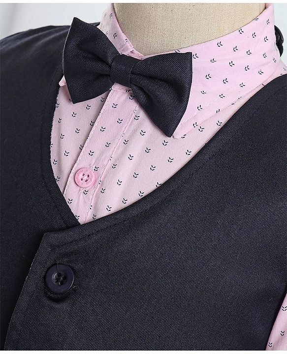 Babyhug Cotton Full Sleeves Party Wear Suit With Blazer Arrow Print - Navy Blue & Pink