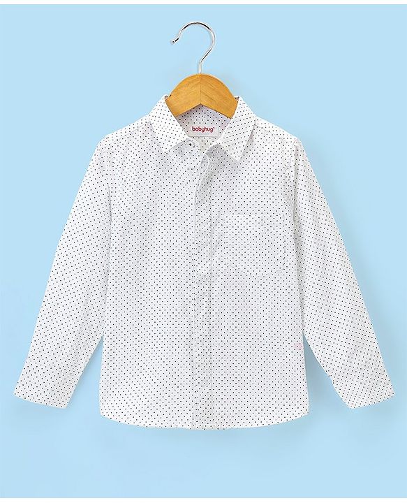 Babyhug Full Sleeves Party Wear Shirt with Bow Polka Dot Print - White