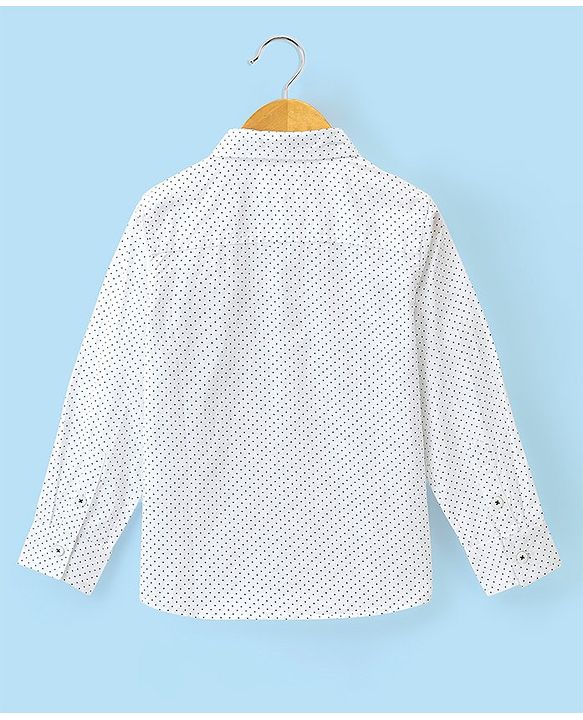 Babyhug Full Sleeves Party Wear Shirt with Bow Polka Dot Print - White