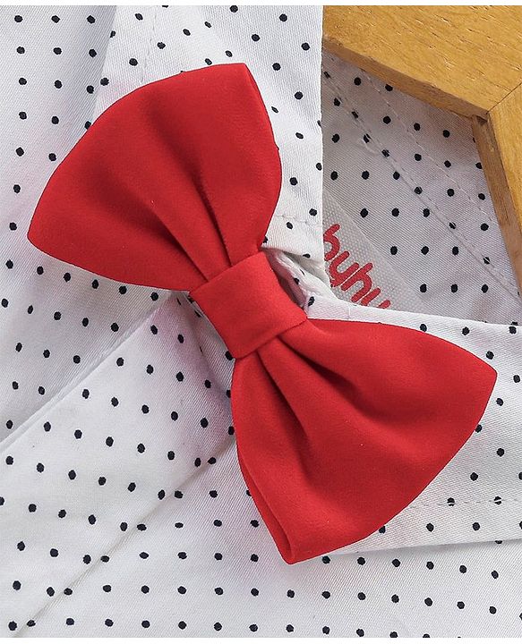 Babyhug Full Sleeves Party Wear Shirt with Bow Polka Dot Print - White