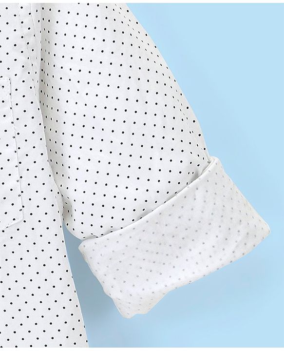 Babyhug Full Sleeves Party Wear Shirt with Bow Polka Dot Print - White