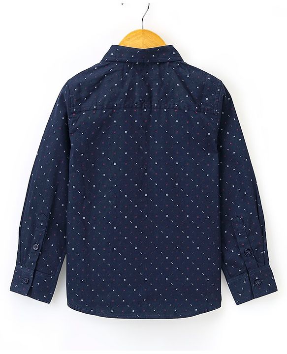 Babyhug Full Sleeves Party Wear Shirt with Bow Dash Design Print - Navy Blue
