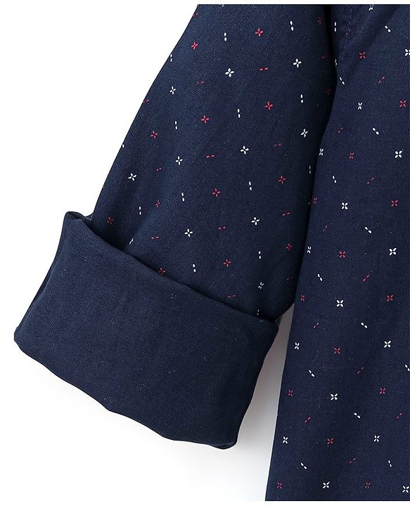 Babyhug Full Sleeves Party Wear Shirt with Bow Dash Design Print - Navy Blue