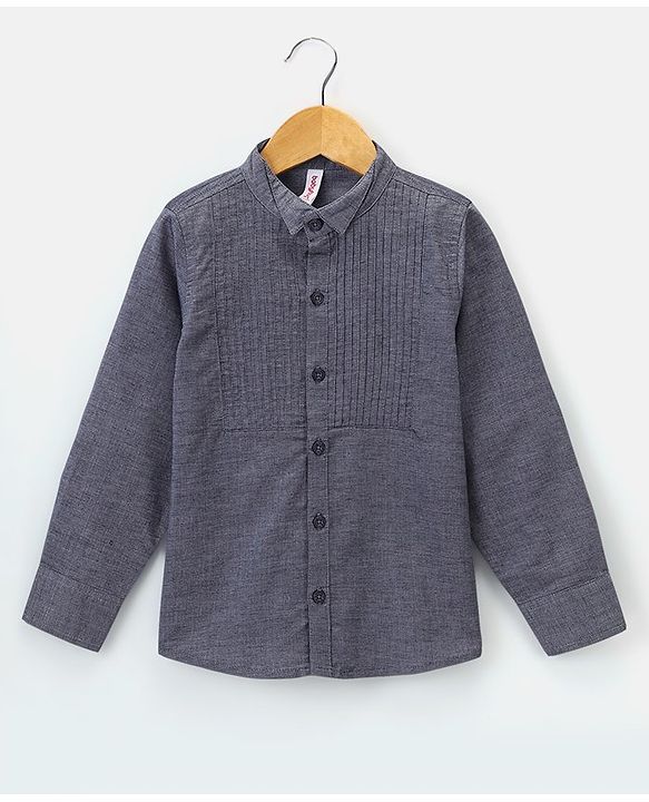 Babyhug Full Sleeves Solid Color Party Wear Shirt with Bow - Grey