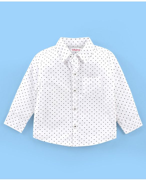 Babyhug Cotton  Woven Blend Full Sleeves Polka Dot Print  Party Suit- White & Black