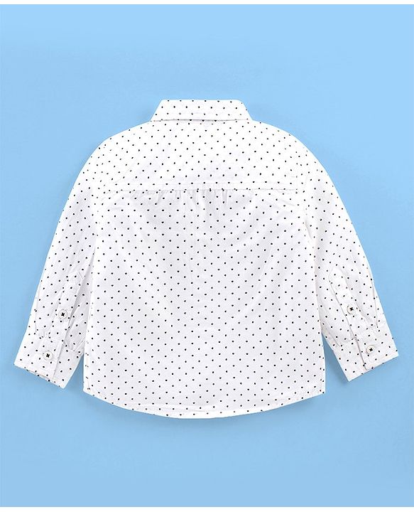 Babyhug Cotton  Woven Blend Full Sleeves Polka Dot Print  Party Suit- White & Black