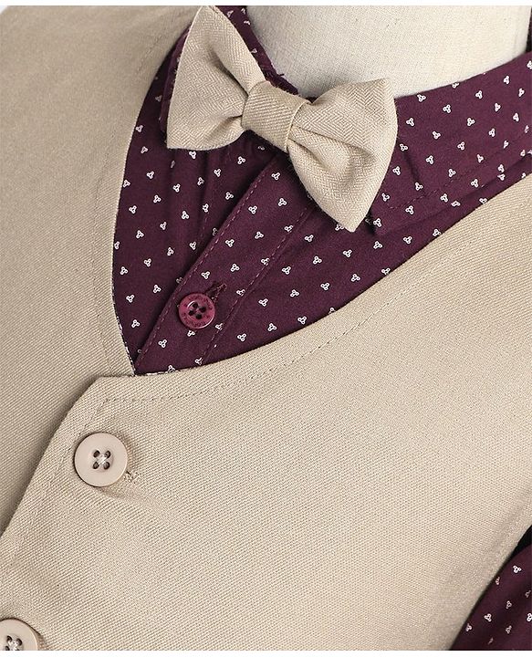 Babyhug Cotton Full Sleeves Party Wear Suit With Blazer Heart Print - Beige & Maroon