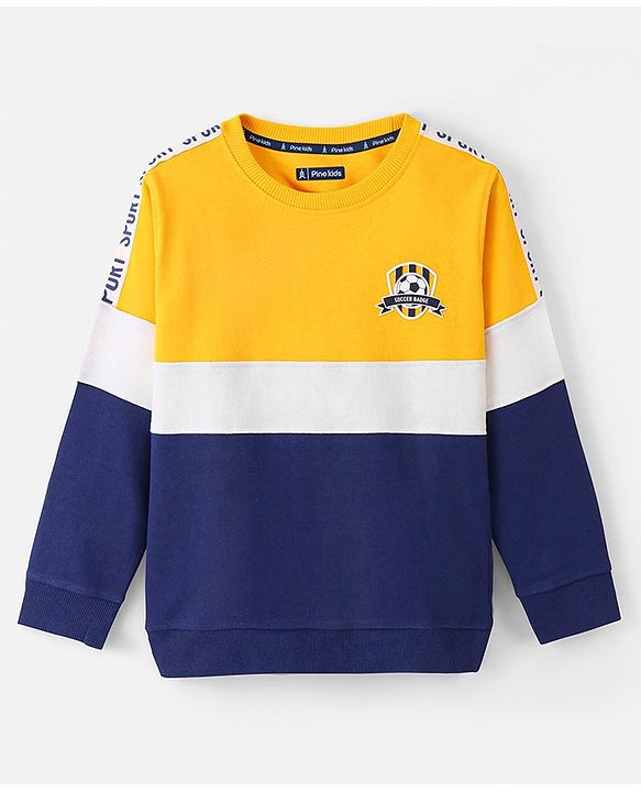 Pine Kids Full Sleeves Biowashed Sweatshirt Text Print - Yellow
