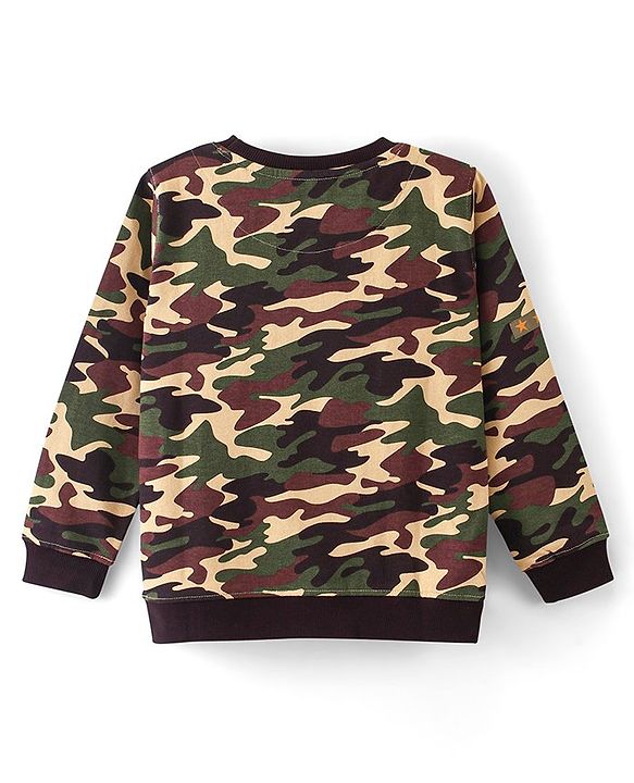 Pine Kids Full Sleeves Biowashed Sweatshirt Camouflage Print - Green & Brown