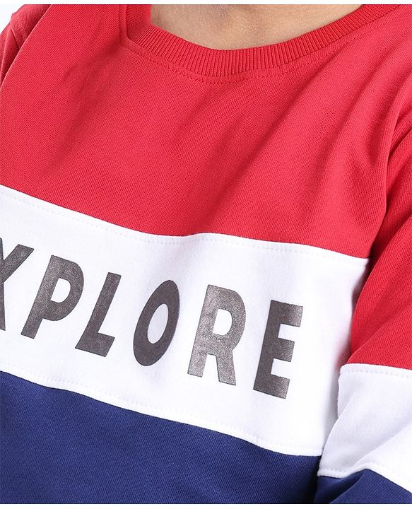 Pine Kids Cotton Knit Full Sleeves Biowashed Sweatshirt Explore Print - Red White & Blue