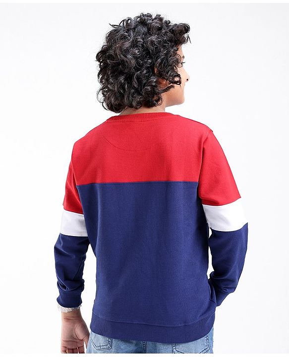 Pine Kids Cotton Knit Full Sleeves Biowashed Sweatshirt Explore Print - Red White & Blue