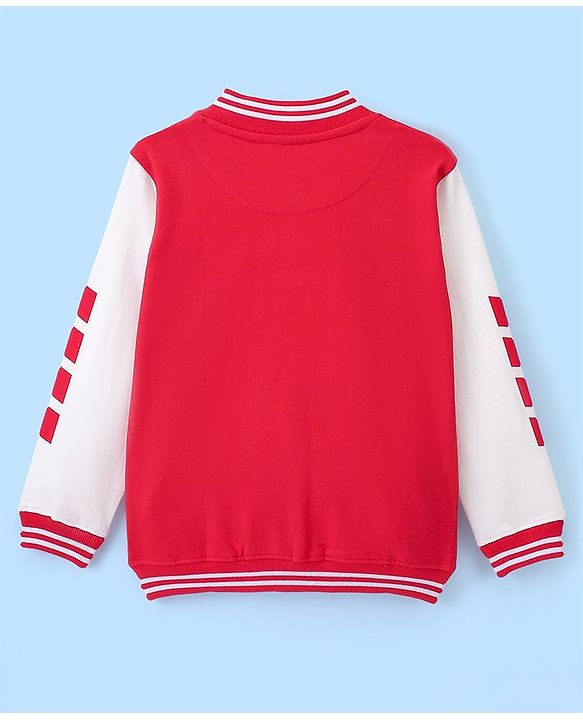 Pine Kids Cotton Knit Full Sleeves Bomber Jacket with Applique - High Risk Red