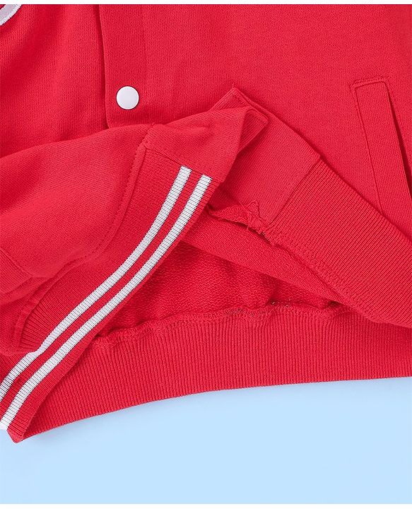 Pine Kids Cotton Knit Full Sleeves Bomber Jacket with Applique - High Risk Red