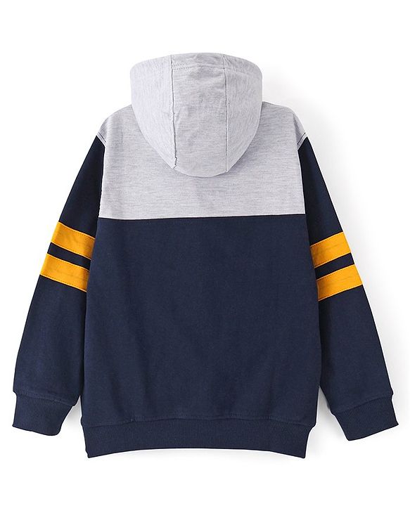Pine Kids Cotton Full Sleeves Hooded Biowashed Sweatshirt Text Print- Navy Blue