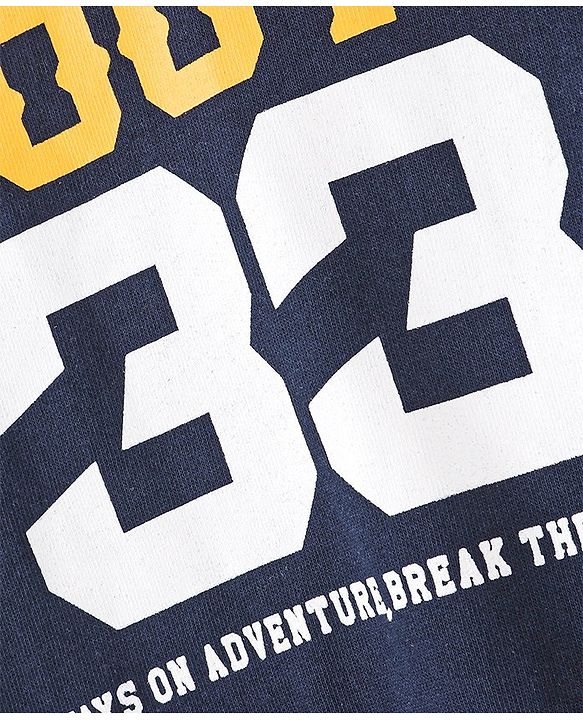 Pine Kids Cotton Full Sleeves Hooded Biowashed Sweatshirt Text Print- Navy Blue