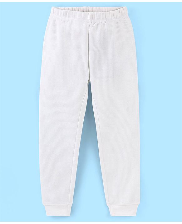 Pine Kids Full Length Solid Colour Thermal Bottom - White