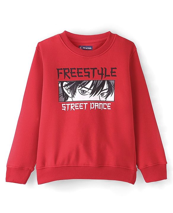 Pine Kids Cotton Full Sleeves Freestyle Street Dance Text Print Sweatshirt - Red