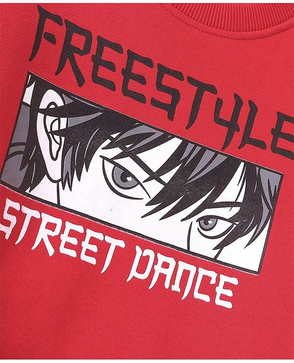 Pine Kids Cotton Full Sleeves Freestyle Street Dance Text Print Sweatshirt - Red