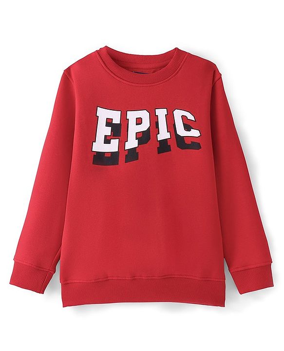 Pine Kids Cotton Full Sleeves Epic Text Print Sweatshirt - Red