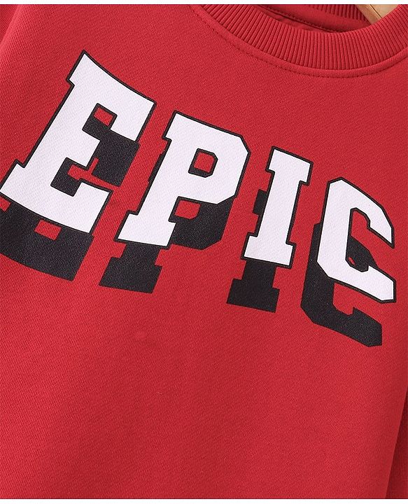 Pine Kids Cotton Full Sleeves Epic Text Print Sweatshirt - Red