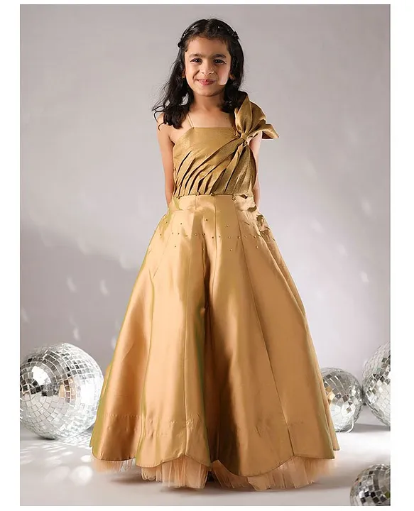Rent Golden One Shoulder Anarkali Gowns