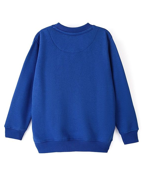 Pine Kids Cotton Knit Full Sleeves Basic Round Neck Bio Washed Text Printed Sweatshirt - Blue