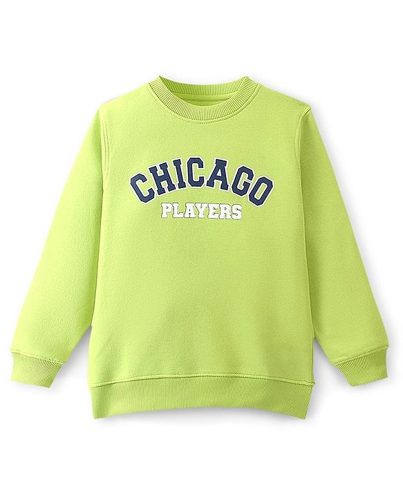 Pinekids Cotton Knit Biowashed Full Sleeves Sweatshirt With Chicago Print - Green