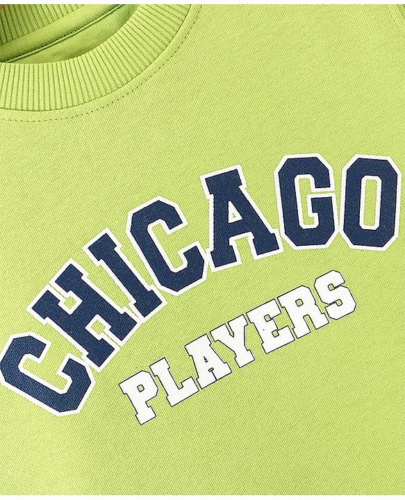 Pinekids Cotton Knit Biowashed Full Sleeves Sweatshirt With Chicago Print - Green