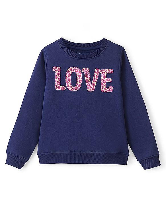 Pine Kids Full Sleeves Round Neck Biowashed Sweatshirt Text Printed - Navy Peony